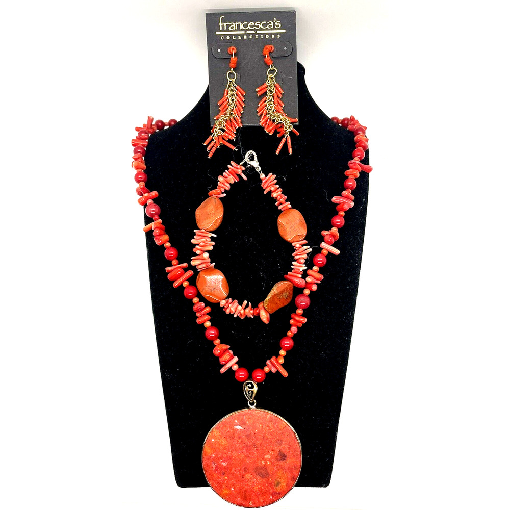 Necklace Bracelet & Earring Set Coral Color Fashion Costume Jewelry